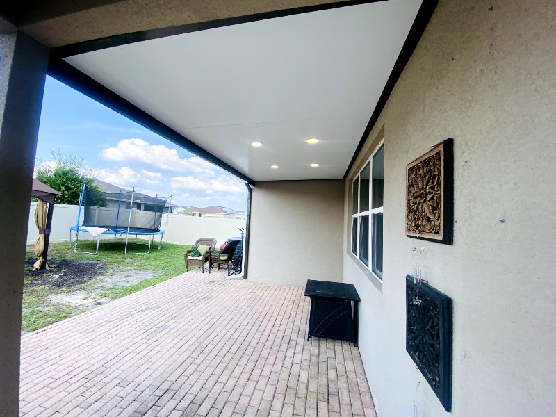 side view of pavers and patio furniture